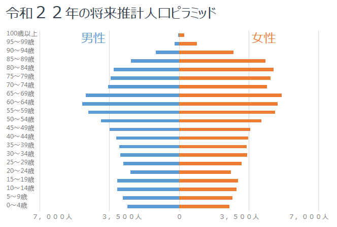 令和２２年の推計人口ピラミッド