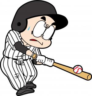 ぼんちくんが野球でバッターをしている様子を描いたイラスト