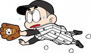 ぼんちくんが野球で野手をしている様子を描いたイラスト