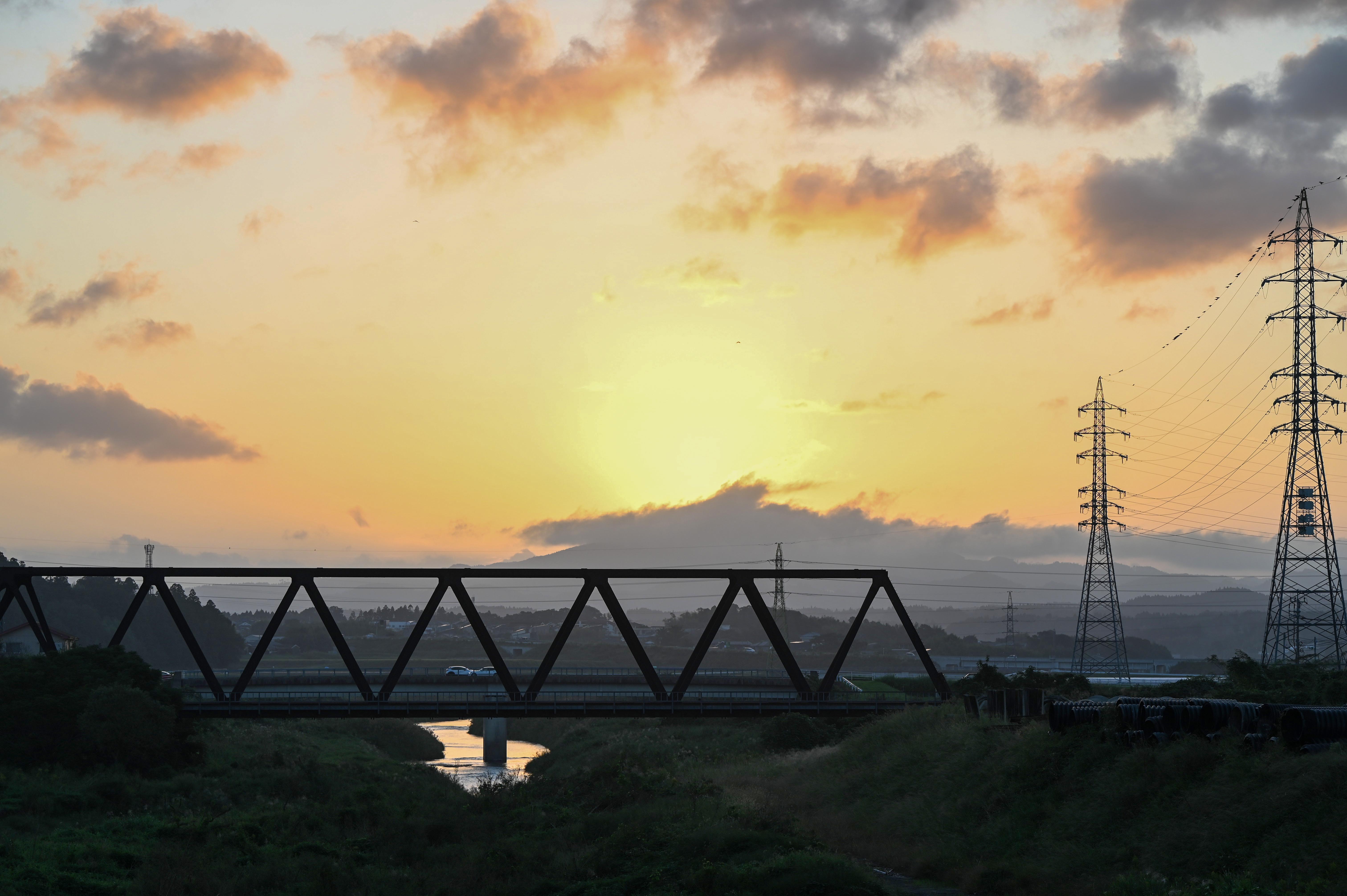 夕陽と鉄橋