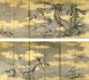 狩野常信「四季花鳥図屏風」板橋区立美術館所蔵